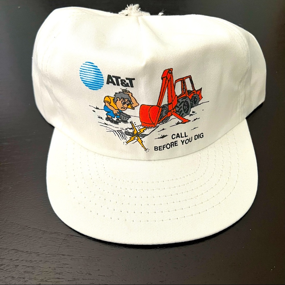 vintage AT& White Call B4 You Dig Snapback Cap